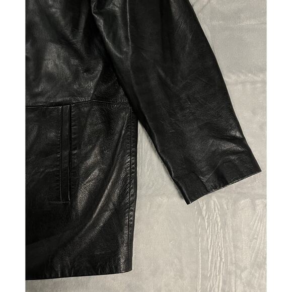 Men's L Wilsons Black Leather Coat Removable Thinsulate Lining Zip Up Minimalist - Picture 10 of 16